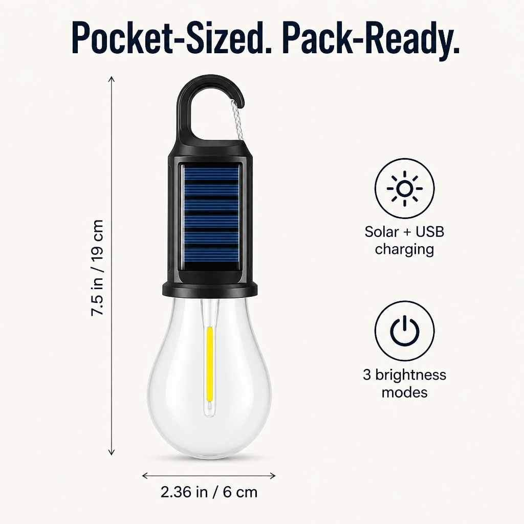 LumaVibe™ — Clip-On Solar Bulb Illuminates Entire Tent Overnight, No Batteries Required