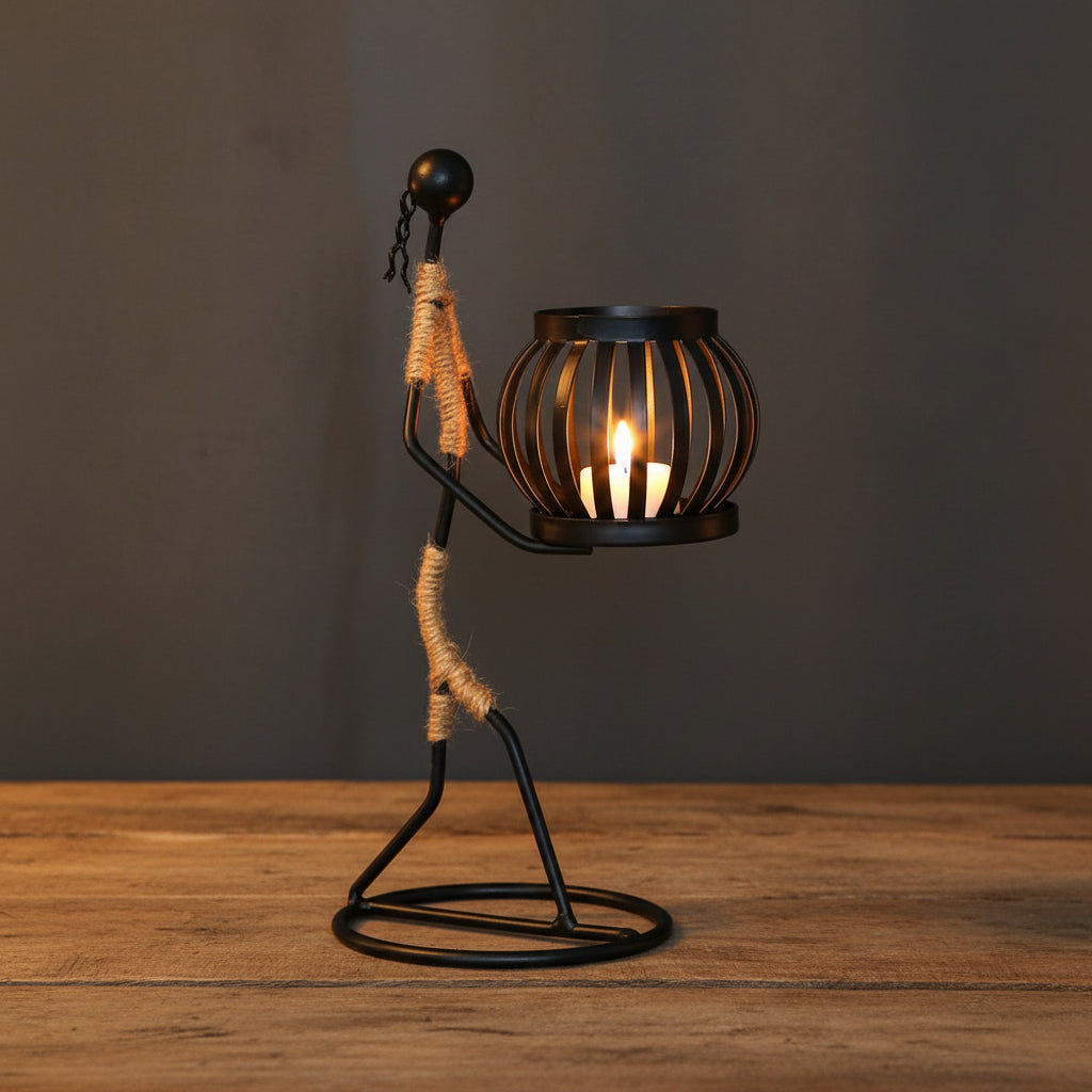 Abstract Metal Candle Holder Sculpture in Modern Design