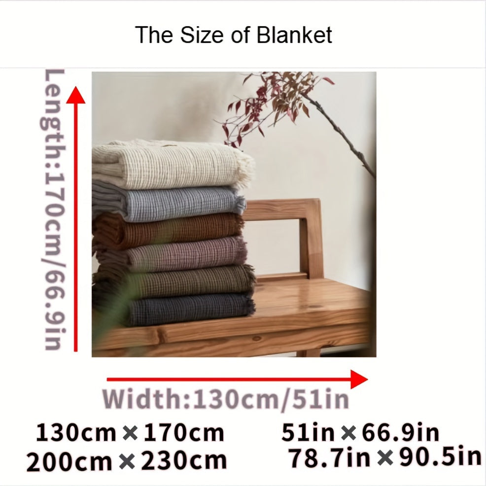 BreezyCotton – Luxurious 4-Layer Cotton Gauze Throw with Chic Fringe