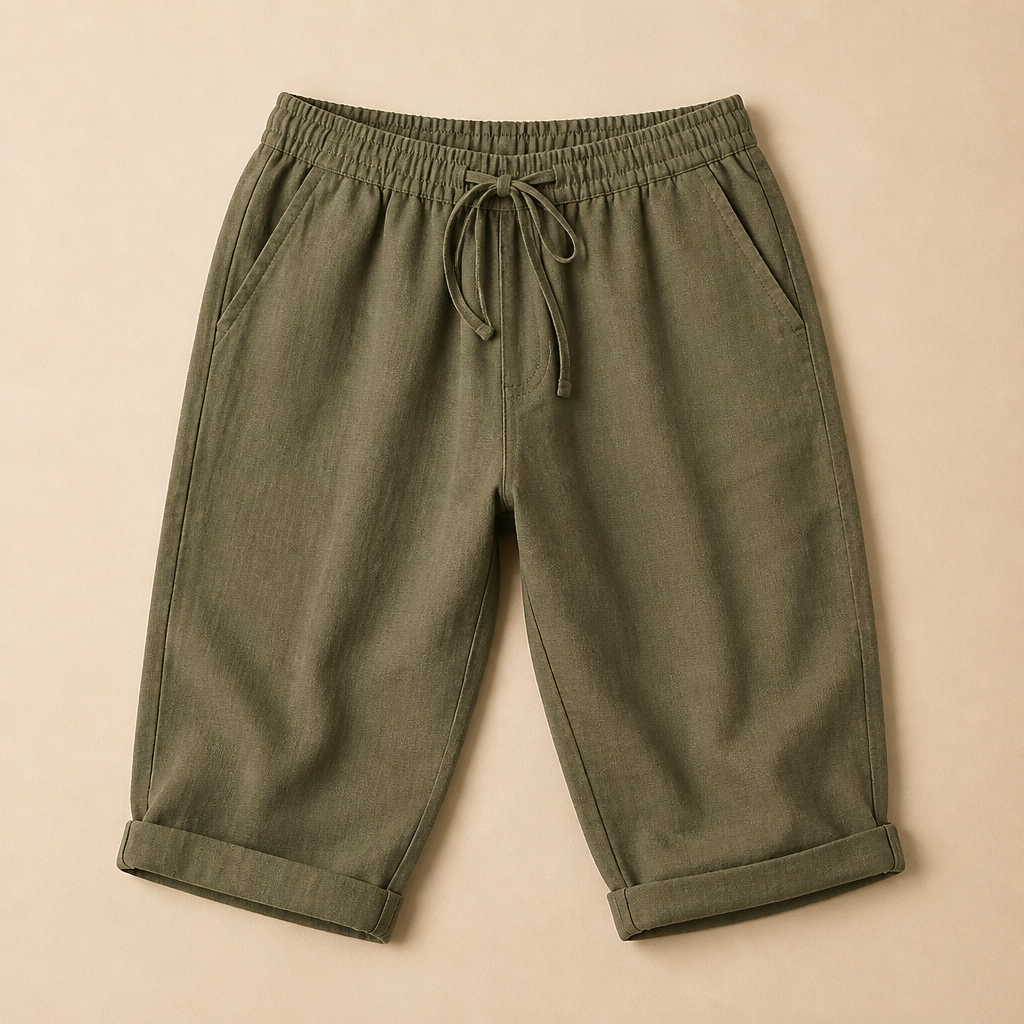 SenseLuxe™ – Airy Cotton-Linen Capri Pants Featuring Rolled Cuffs