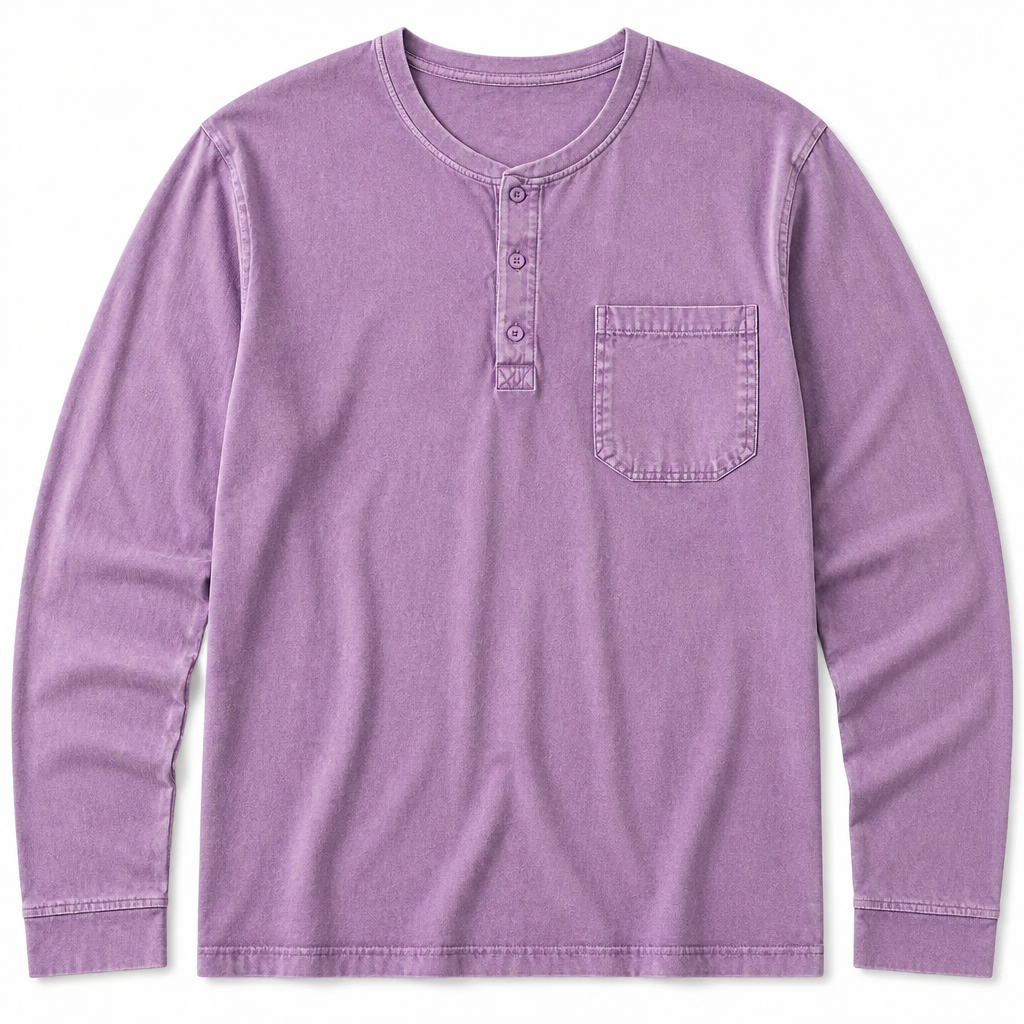 VeroVibe™ – Long Sleeve Henley in Vintage Wash with Chest Pocket