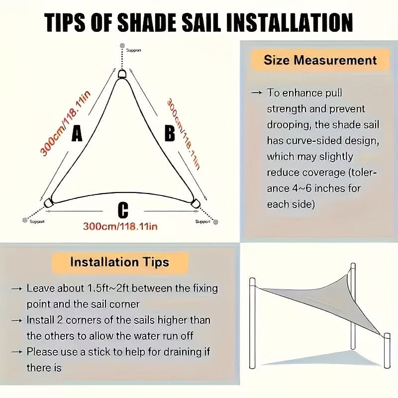 Extra Large Triangular Outdoor Shade Sail for Sun Protection