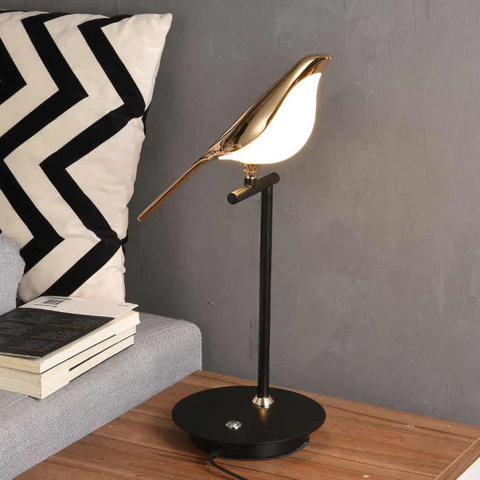 Bird Figurine Table Lamp Featuring Gold Sculpture Detail