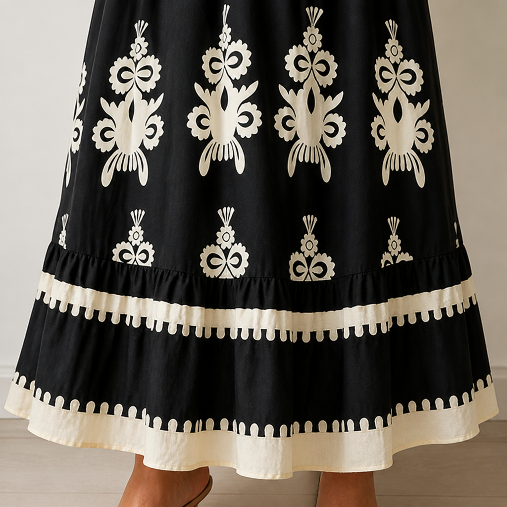 LuminaSway™ – V-Neck Maxi Dress with Vintage Baroque Print
