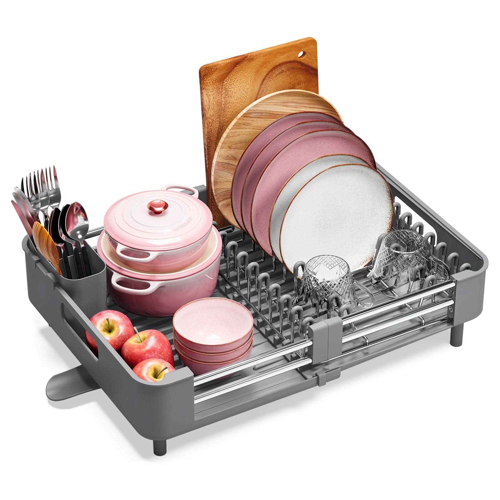 Expandable Dish Rack with Drainage Spout for Easy Drying