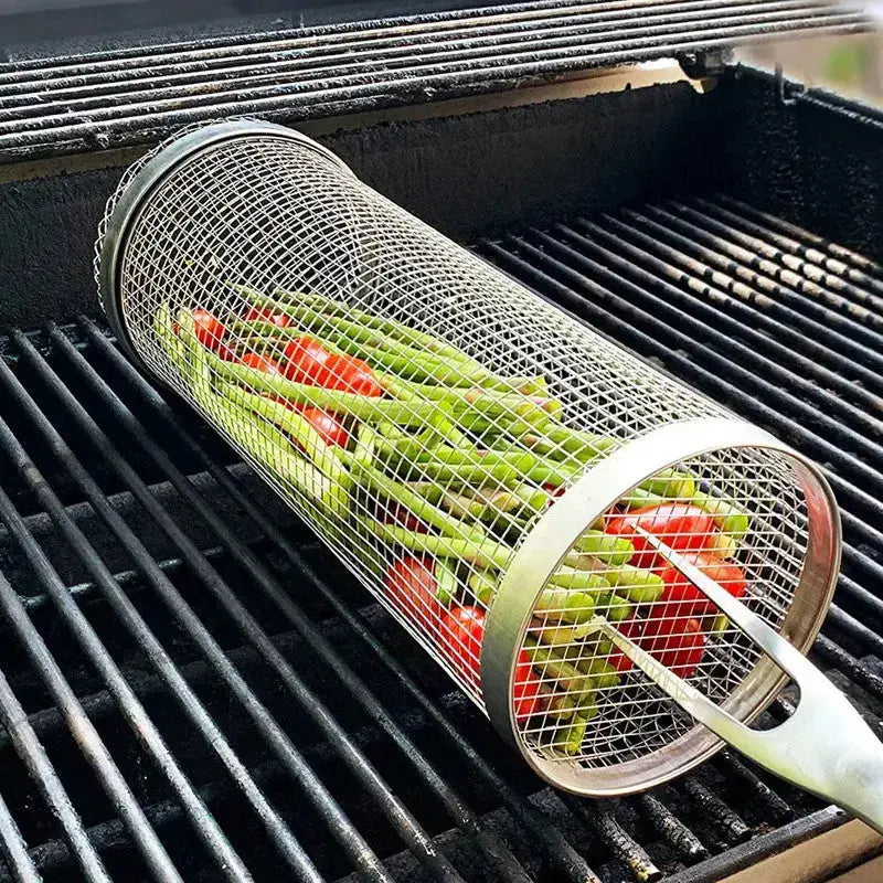 Stainless Metal Grill Basket | Rolling Tray | Ideal for Small Grill Items | GrillRoll