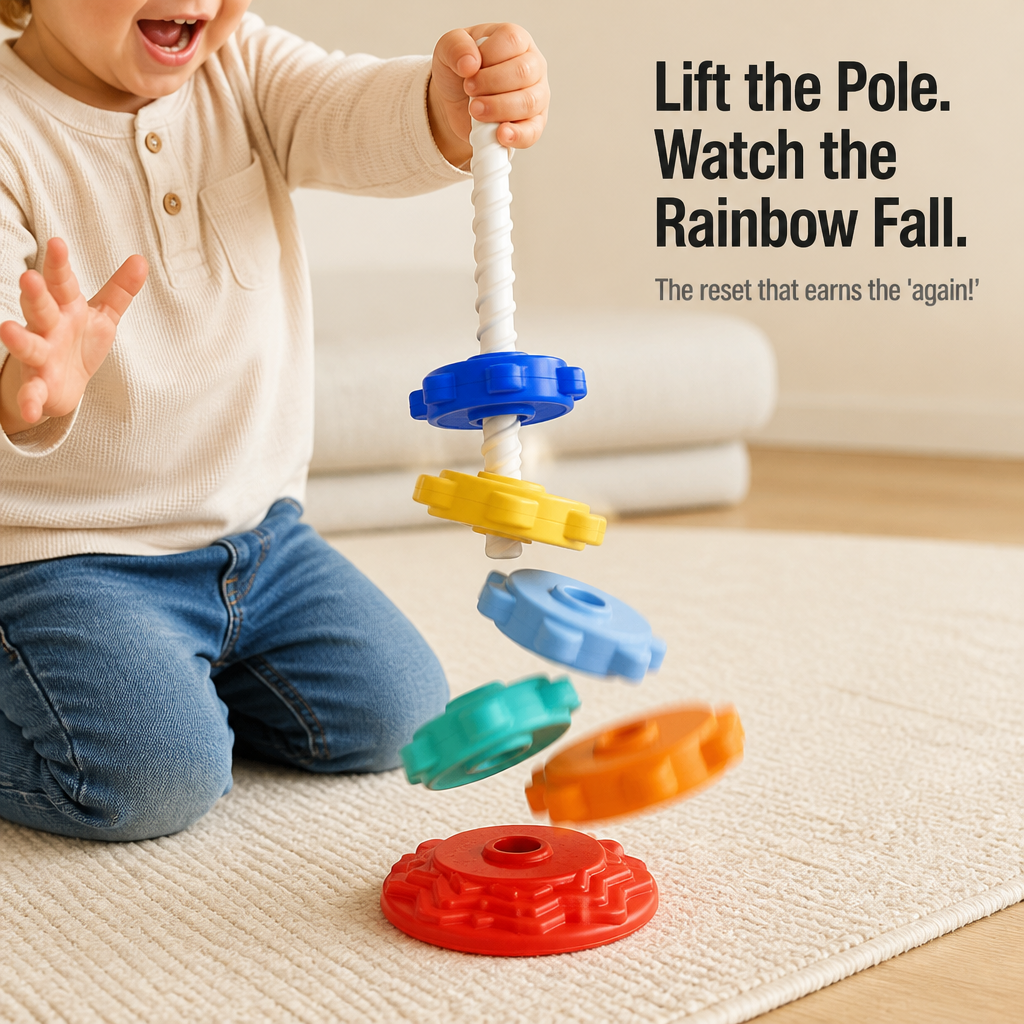 TwirliPlay™ — Twist Rainbow Discs Along a Spiral Pole Toddlers Won't Quit