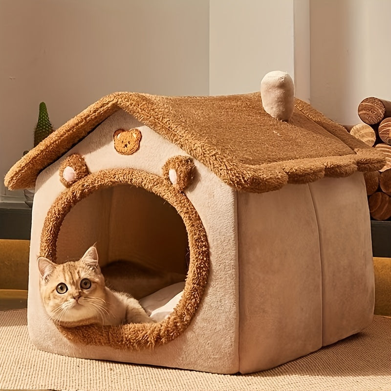Cozy Retreat - Enclosed Plush Cat Bed for Winter Warmth