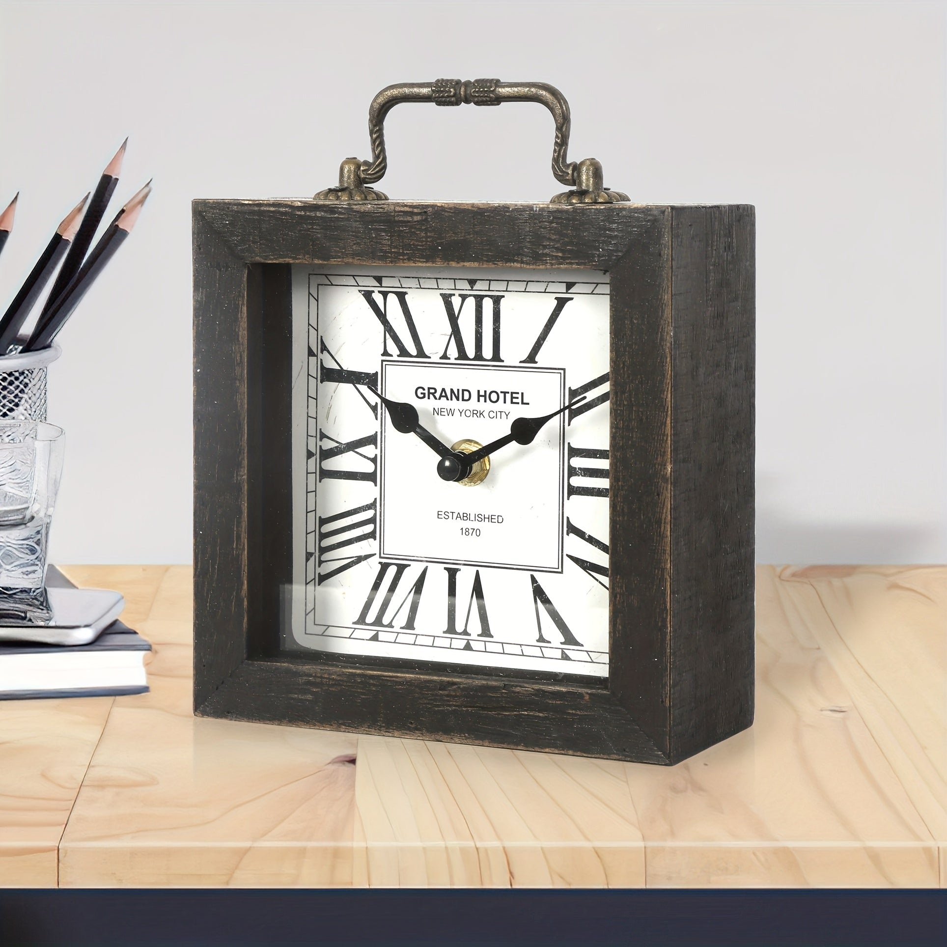 TimberNest - Charming Wooden Shelf Clock with Glass Shield