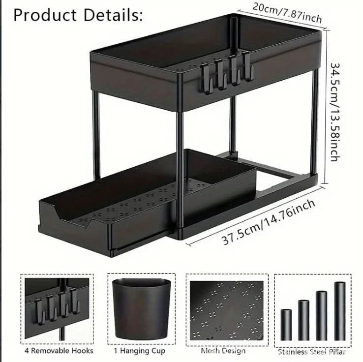 Under Sink Storage Organizer – 2-Tier Design for Easy Access