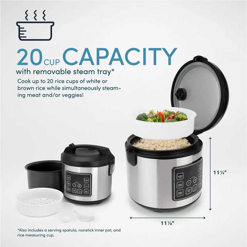 Stainless Steel 20-Cup Smart Rice Cooker with Steamer