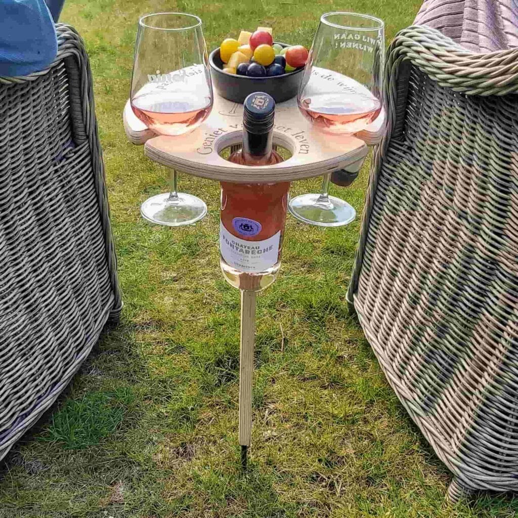 Portable Folding Picnic Table with Wood Wine Holder – Collapsible Design