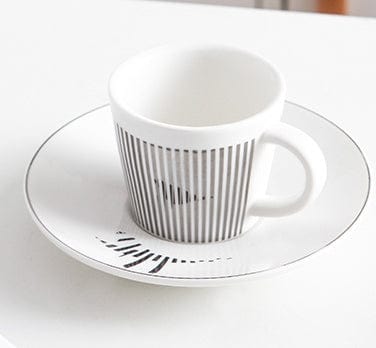 Coffee Cup Mirror | Porcelain Saucer | Gold Stripe Decoration
