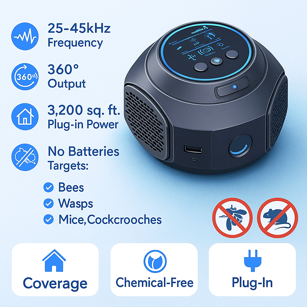 360-Degree Ultrasonic Insect Deterrent Device