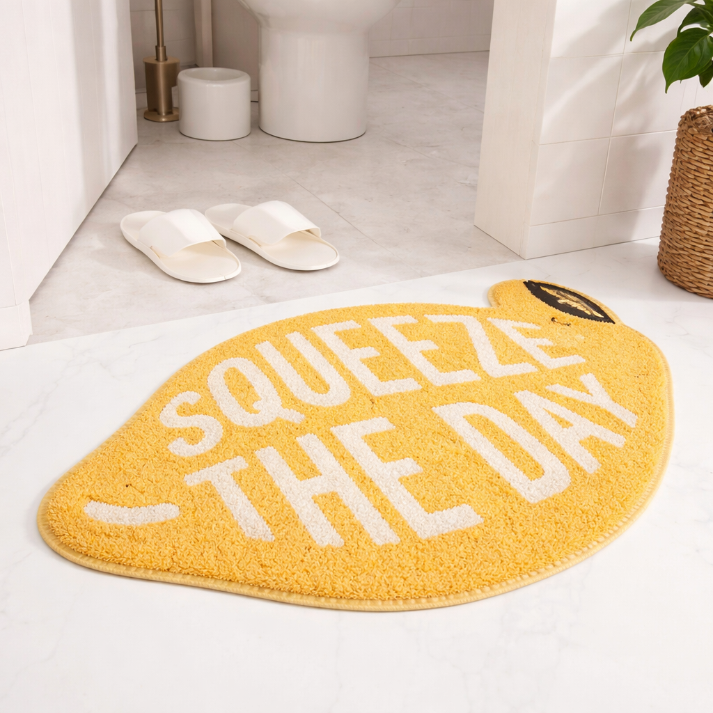 Lemon Delight Non-Slip Bath Mat - 55x63 cm Cotton Microfiber