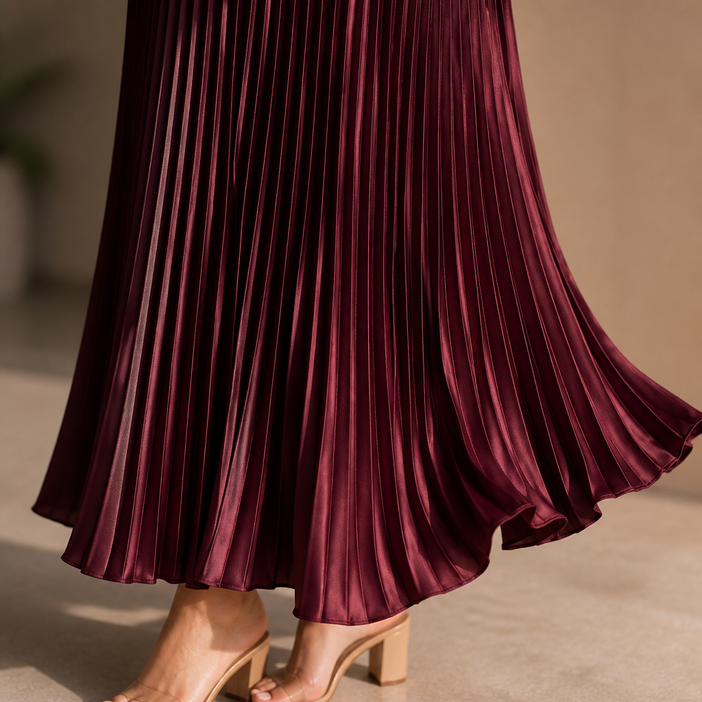 VelaLift™ – Chic Pleated Maxi Skirt Ensemble with Cropped Knit Top