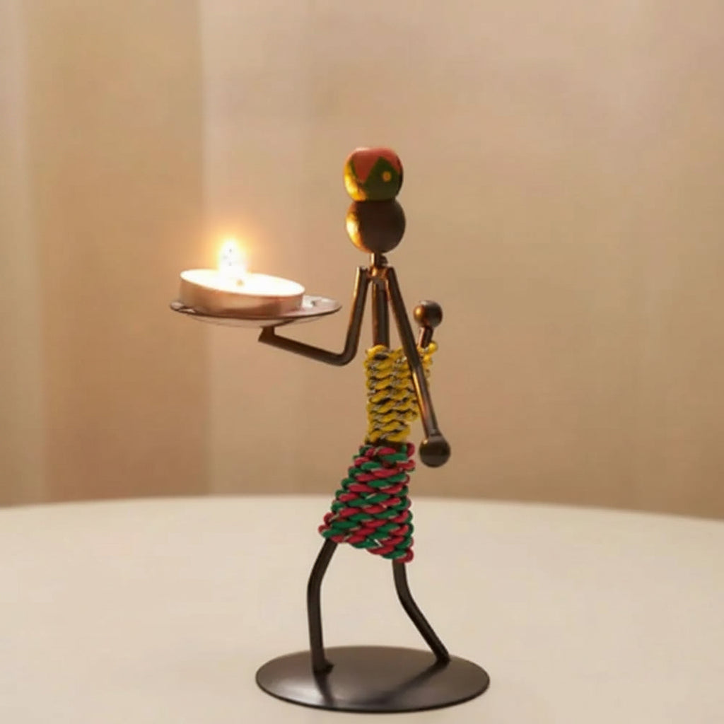 Abstract Metal Candle Holder Sculpture in Modern Design
