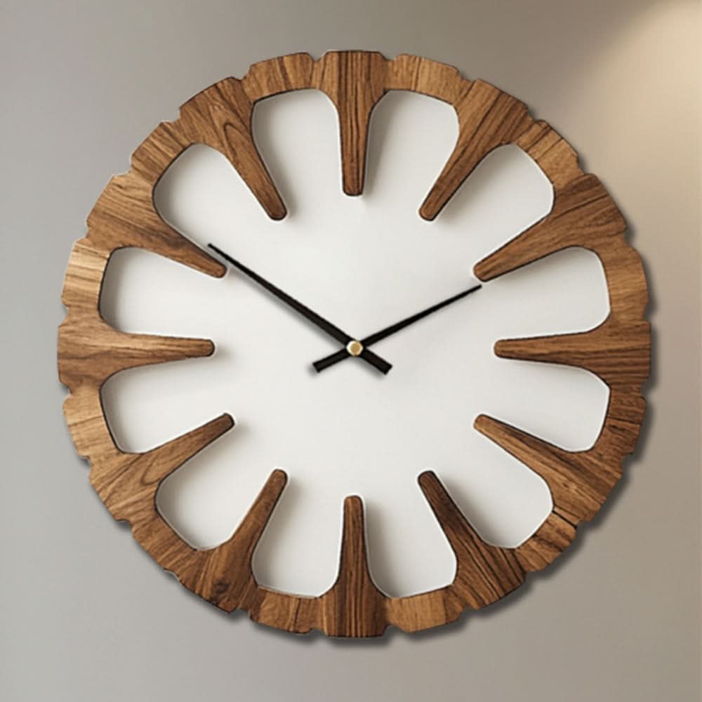 Silent Round Wall Clock in Artistic Wood Design