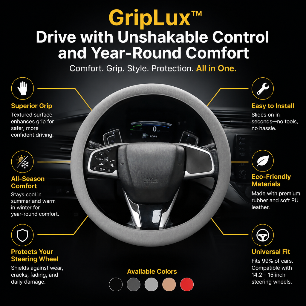 GripLux™ — Drive with Unshakable Control and Year-Round Comfort