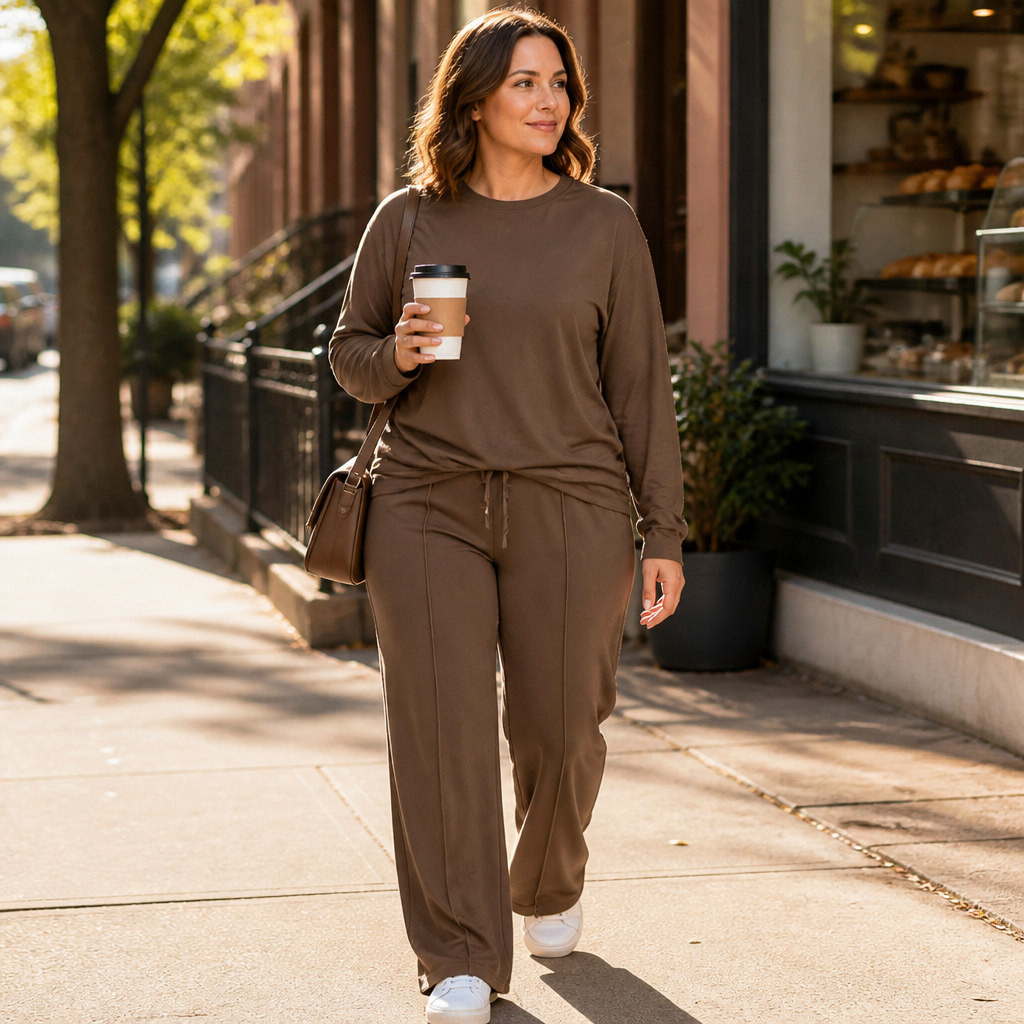 ElysianEase™ – Comforted Long Sleeve Shirt & Wide-Leg Trousers Set