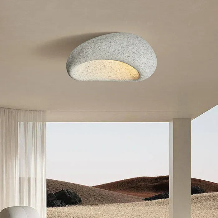 Wabi Sabi Ceiling Light – Soft Warm Radiance with Natural Stone Texture