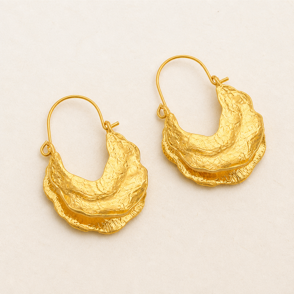 Selenia™ – Textured Gold Crescent Statement Hoop Earrings