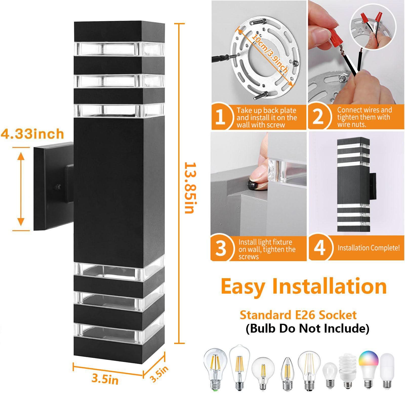 3-Tier Square Outdoor Wall Lamp in Black