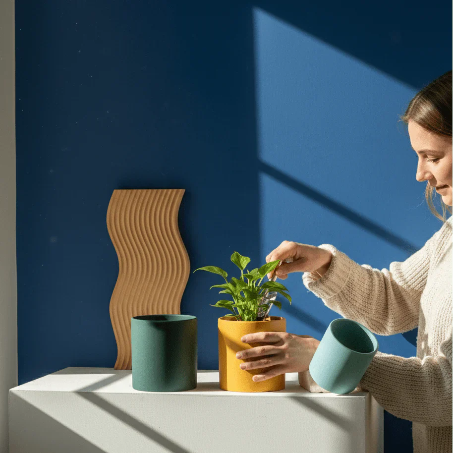 Flower Planter | Matte Texture | Features Drainage Hole and Saucer | Nordic Style Pot