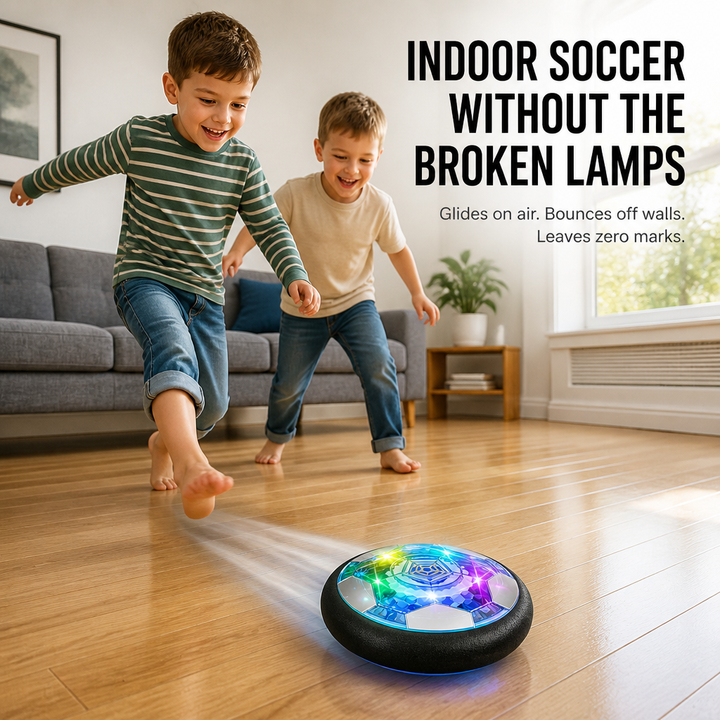 GlideSphere™ — Transform Rainy Days Into Indoor Soccer Fun Without Cracked Lamps