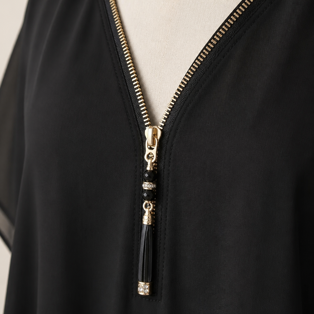 LuminaFlex™ – Airy Chiffon V-Neck Top with Zip Accent
