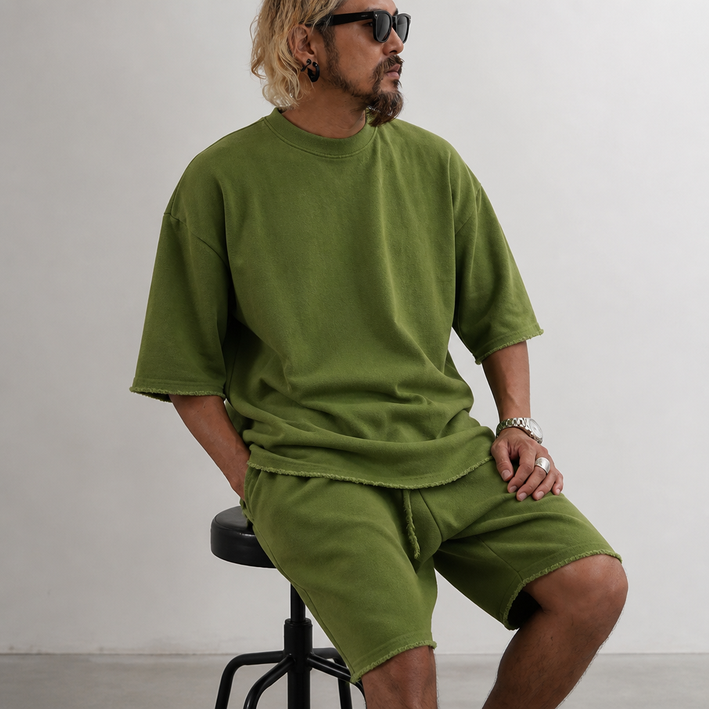 ArdentFlex™ – Oversized Relaxed Raw-Edge Tee and Shorts Set