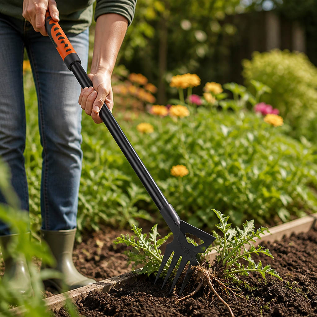 Carbon Steel Long-Handled Garden Weeder (6-Tooth)