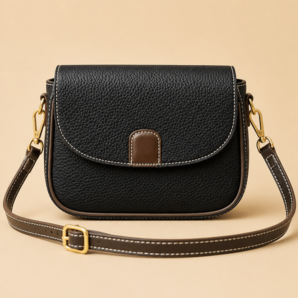 ArloVita™ – Classic Saddle Crossbody Bag with Contrast Trim & Gold Hardware