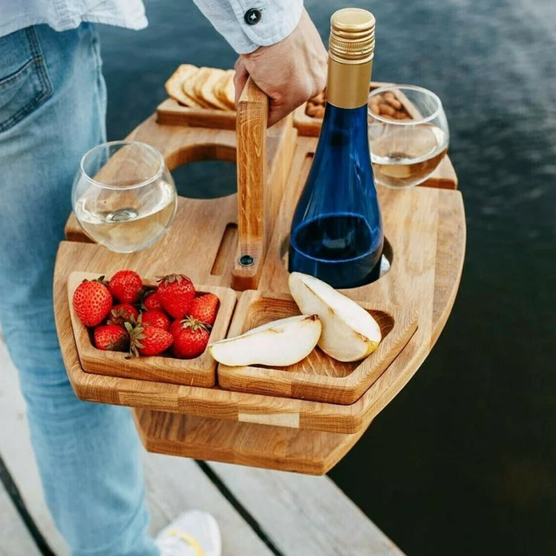 Compact Wooden Wine Serving Table for Outdoor Gatherings