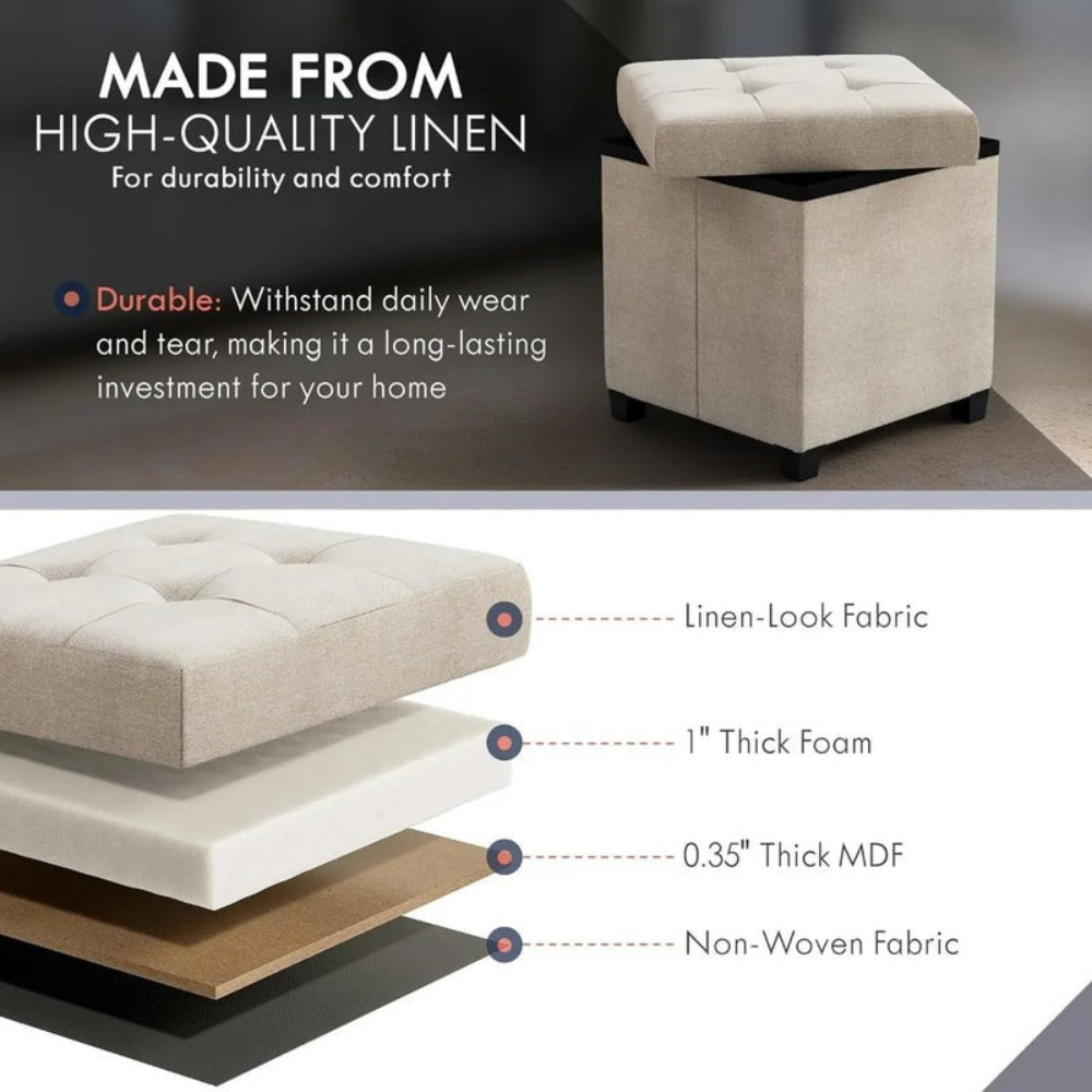 Square Ottoman Bench for Storage and Seating