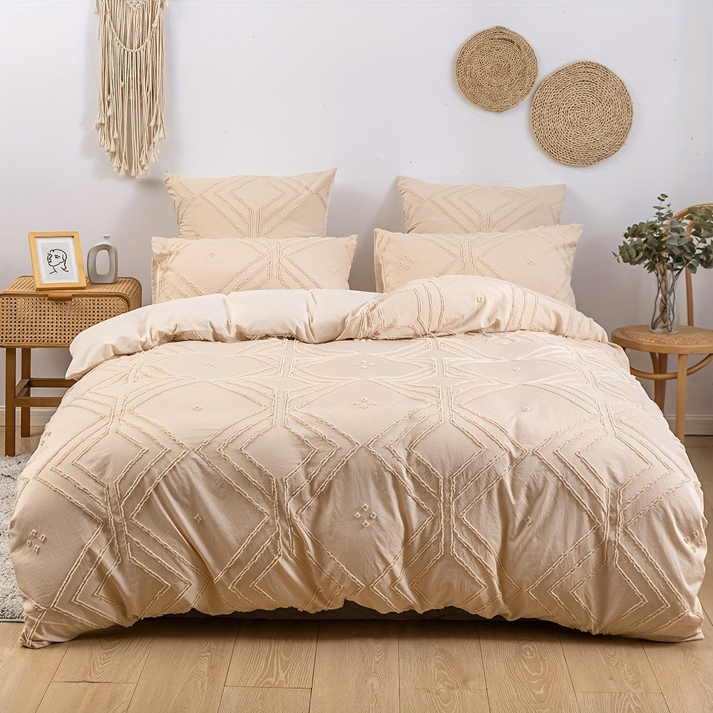 CozyNest – Textured Grid Duvet Cover Set for Modern Living