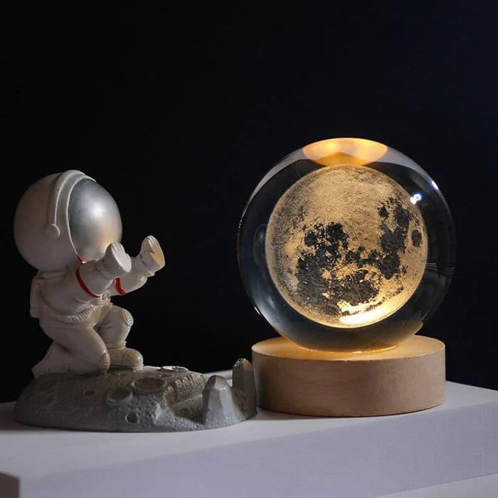 3D Carved Crystal Globe Lamp – Gentle LED Night Glow