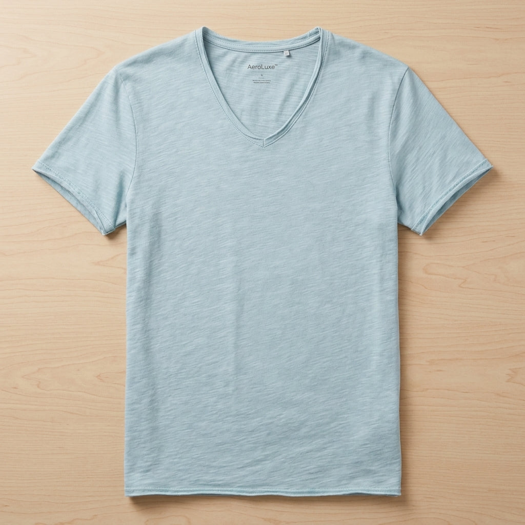 AeroLuxe™ – Lightweight Slub Cotton V-Neck Tee with Raw-Edge Trim