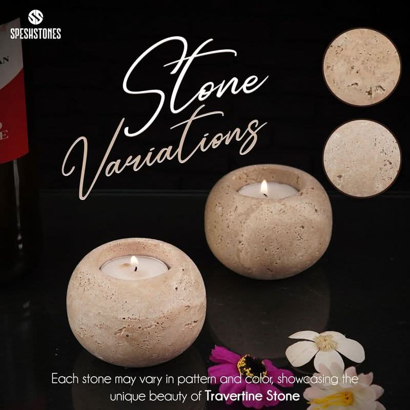 Set of 2 Travertine Candle Holders for Votives