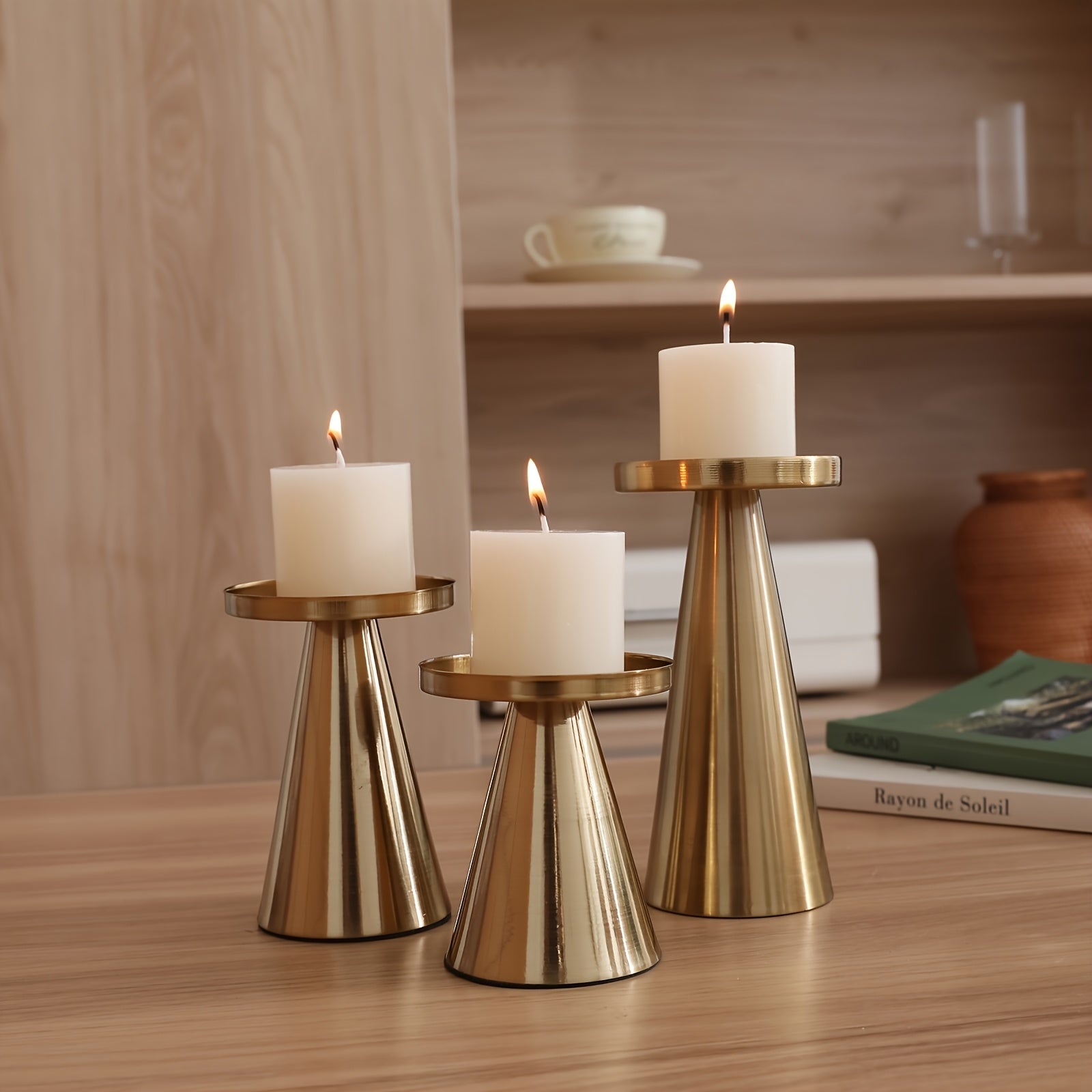 Trinity Elegance – Triad of Iron Cone Candle Holders
