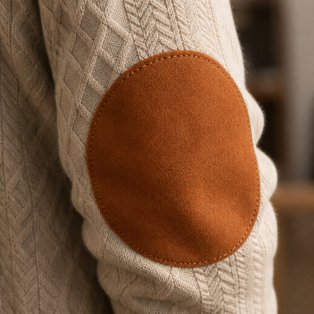 AtlasForge™ – Jacquard Textured Stand-Collar Sweater with Elbow Patches