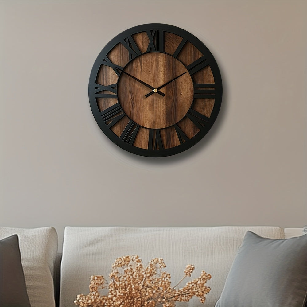 Elegant Silent Round Wood Clock for Timeless Home Decor