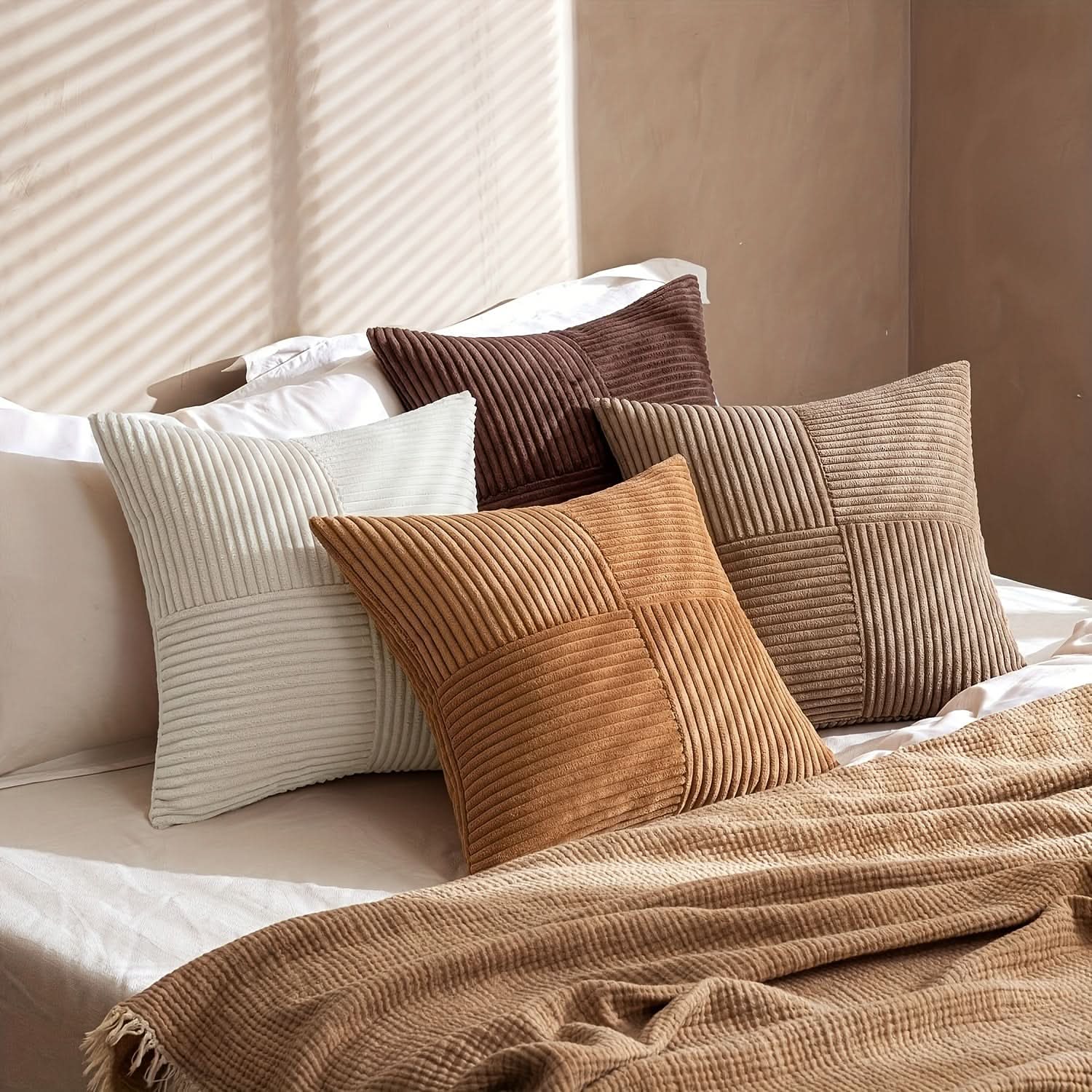 Retro Patchwork Pillow Covers in Corduroy Fabric