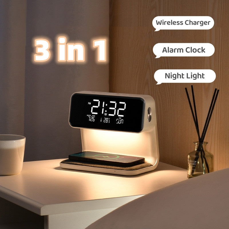 Versatile Nightstand Lamp with Wireless Charging & Clock