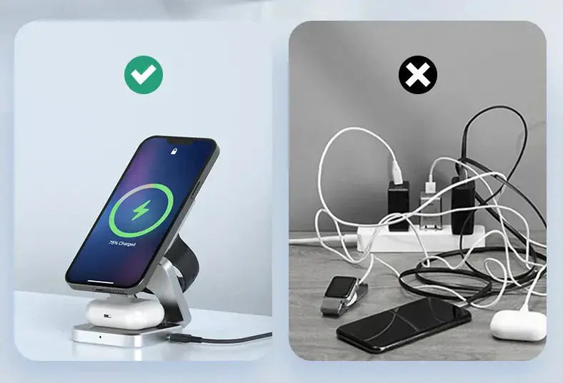 Foldable 3-in-1 Wireless Charger – 30W Desktop Charging Station