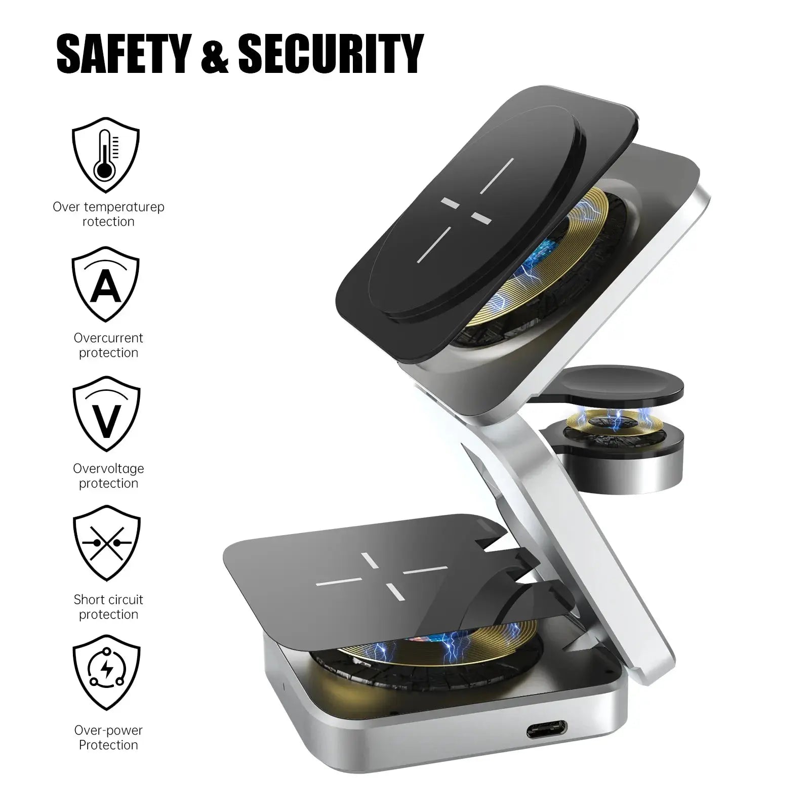 Foldable 3-in-1 Wireless Charger – 30W Desktop Charging Station