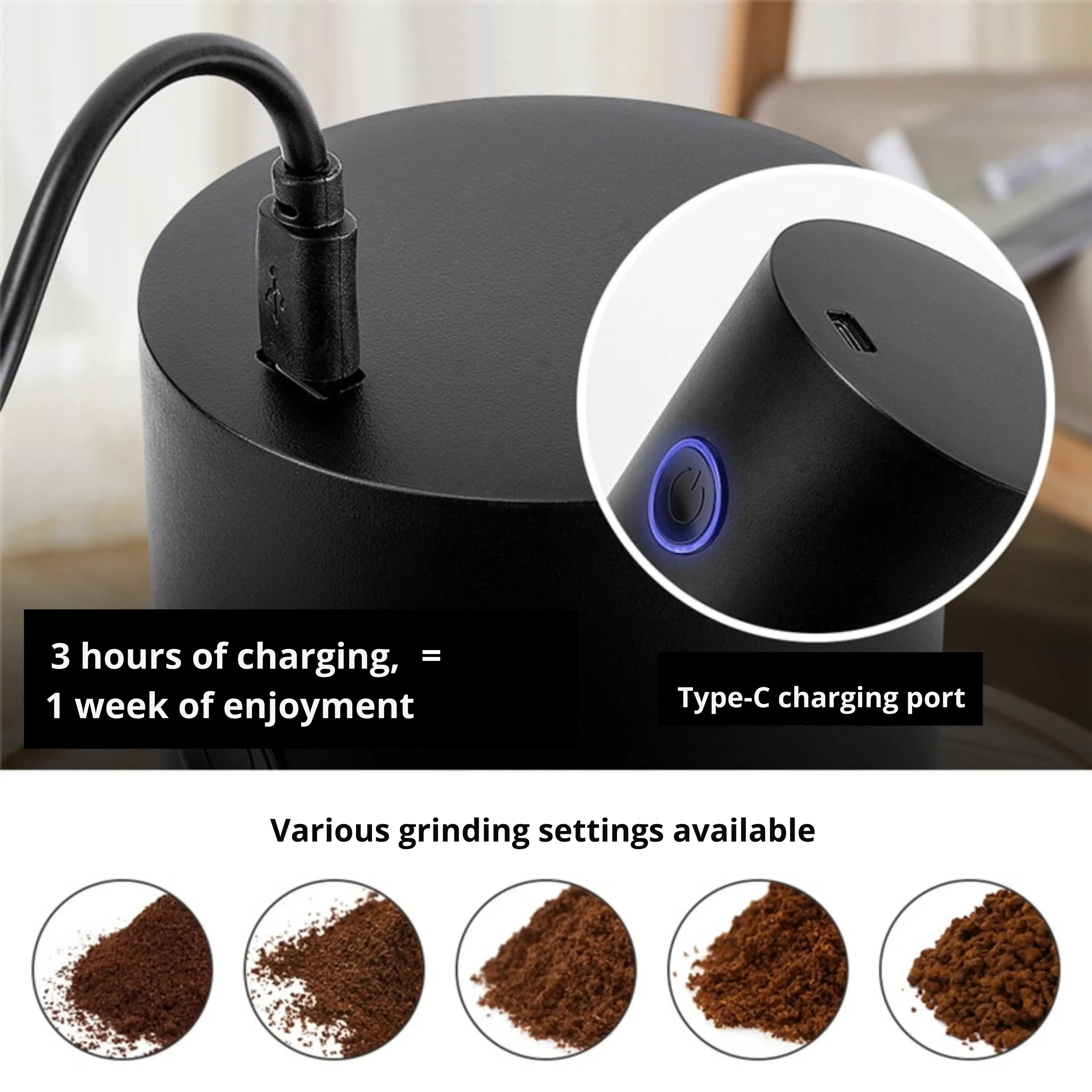 Electric Coffee Mill | Adjustable Grind Levels | USB Rechargeable | KaffeeKompakt