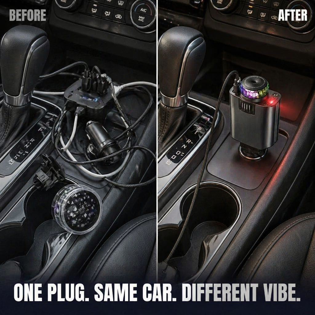 LumiVibe™ — Power, Scent & Star-Project Your Car with One Plug