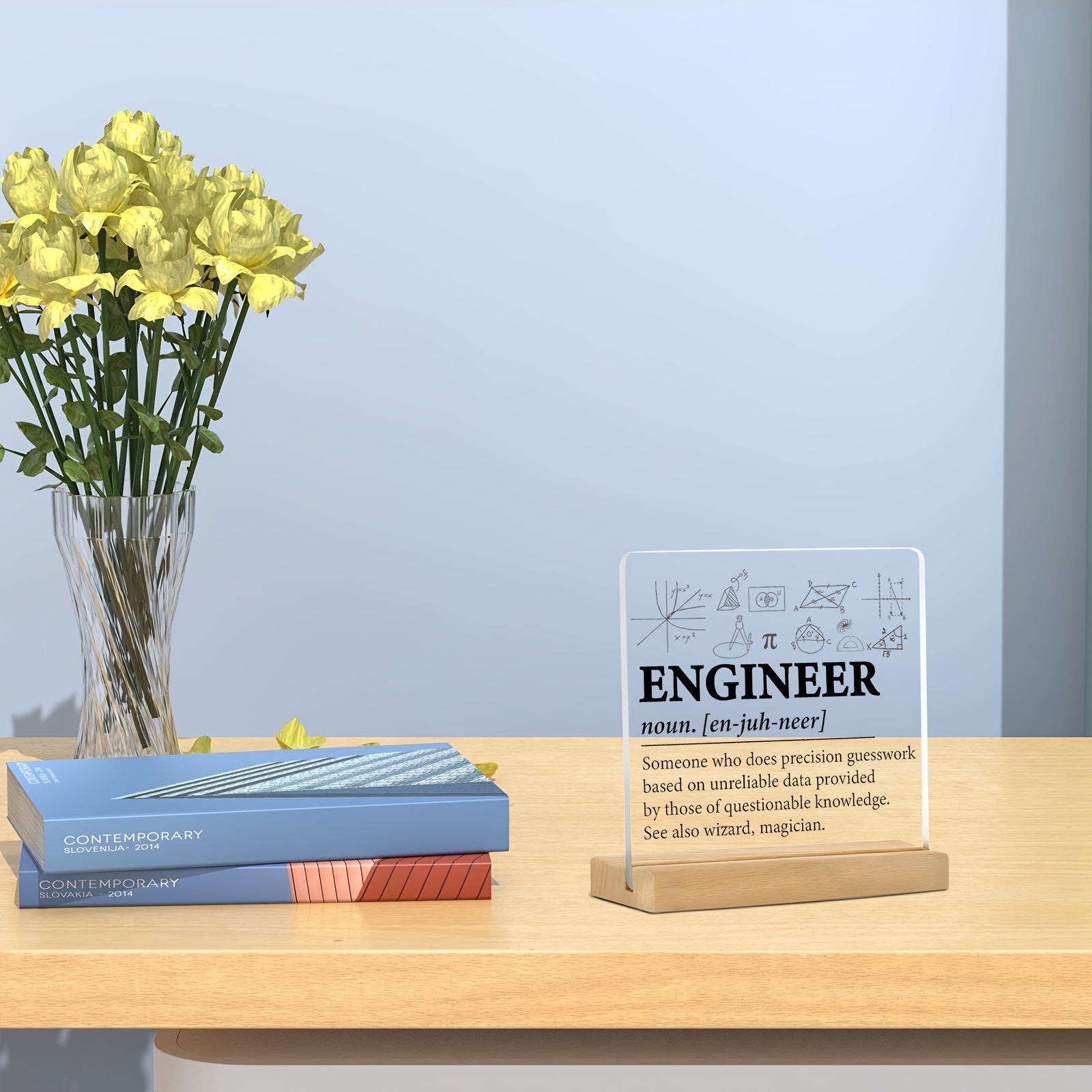 Sleek Acrylic Nameplate with Wooden Base for Stylish Spaces