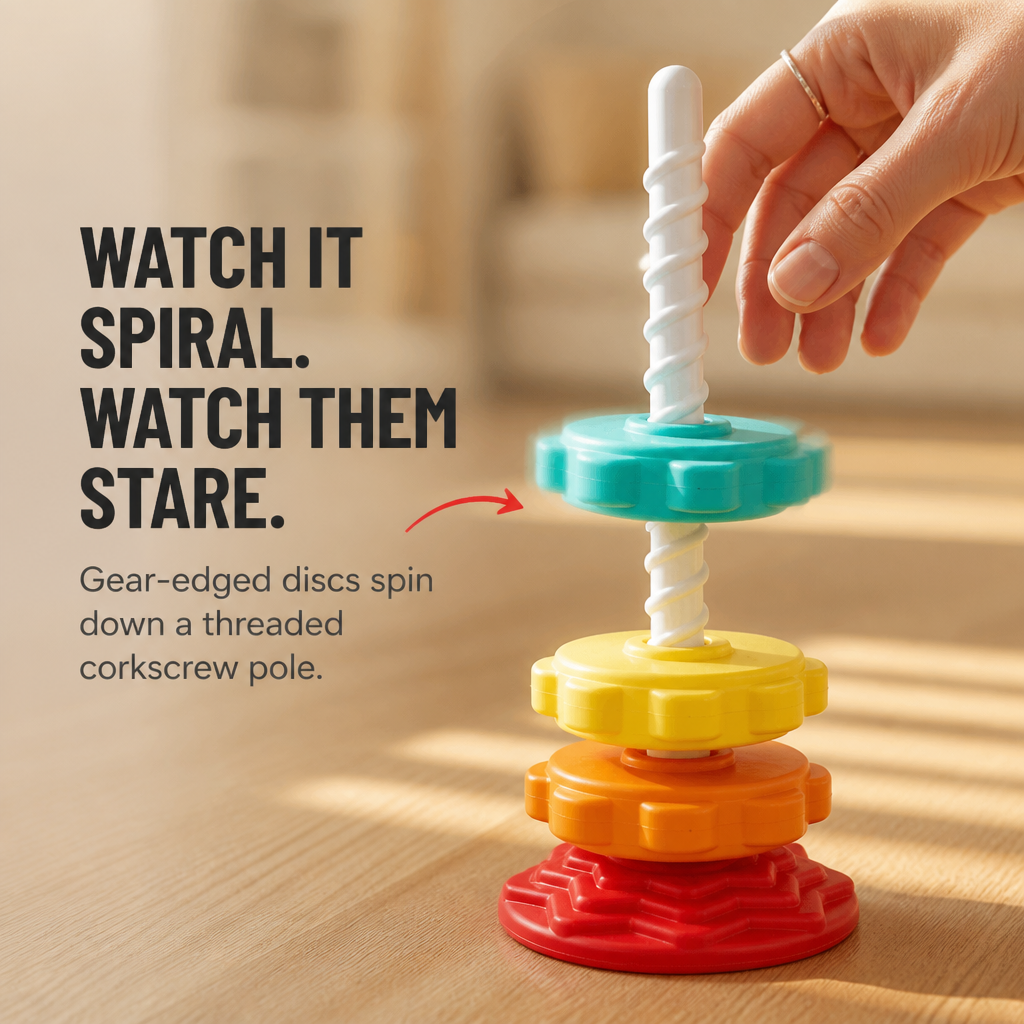 TwirliPlay™ — Twist Rainbow Discs Along a Spiral Pole Toddlers Won't Quit